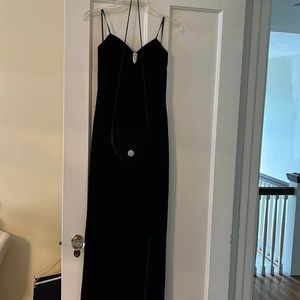 Black Velvet gown with black velvet shoulder handbag